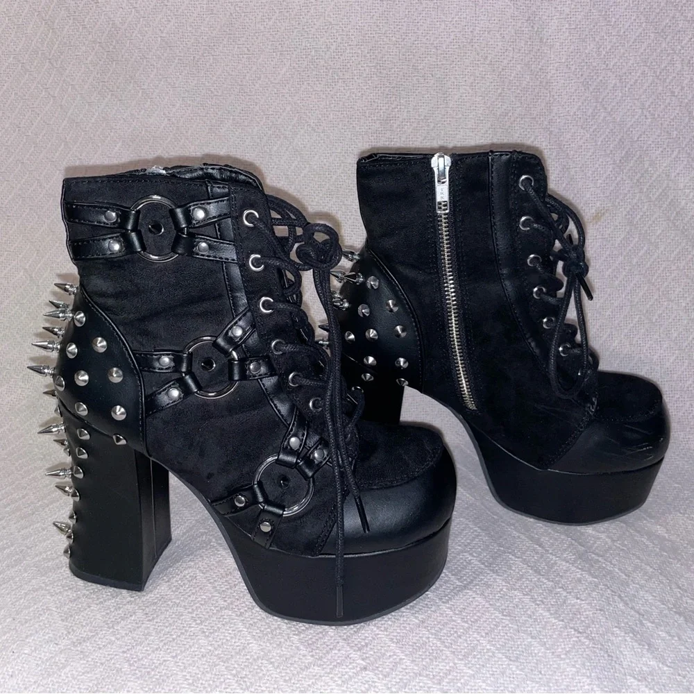 Demonia Charade-100 Spiked Ankle Boots with Bracelets - Picture 2 of 10
